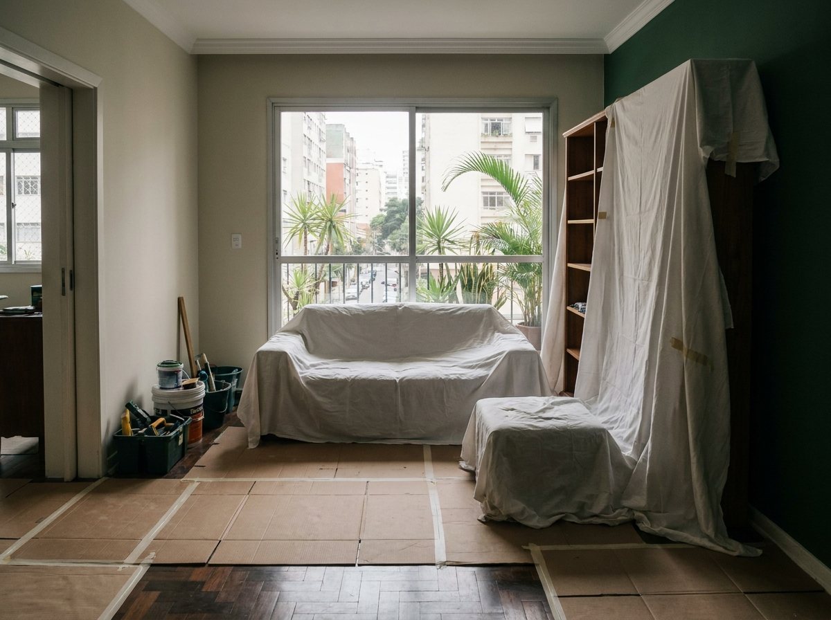 Móveis protegidos com cuidado durante a obra